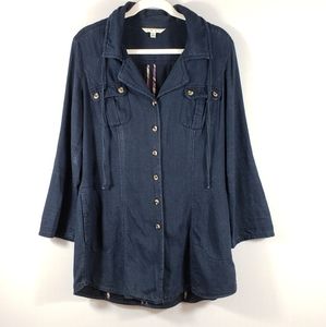 CABI Dark Blue Cargo Denim Tunic Cardigan Jacket Buttons Front Size M